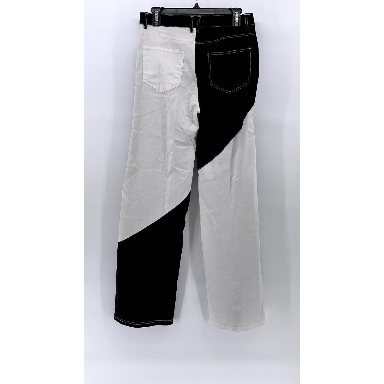 SWEET RAIN Women's Black-White Colorblock High-Rise Straight-Leg SZ L