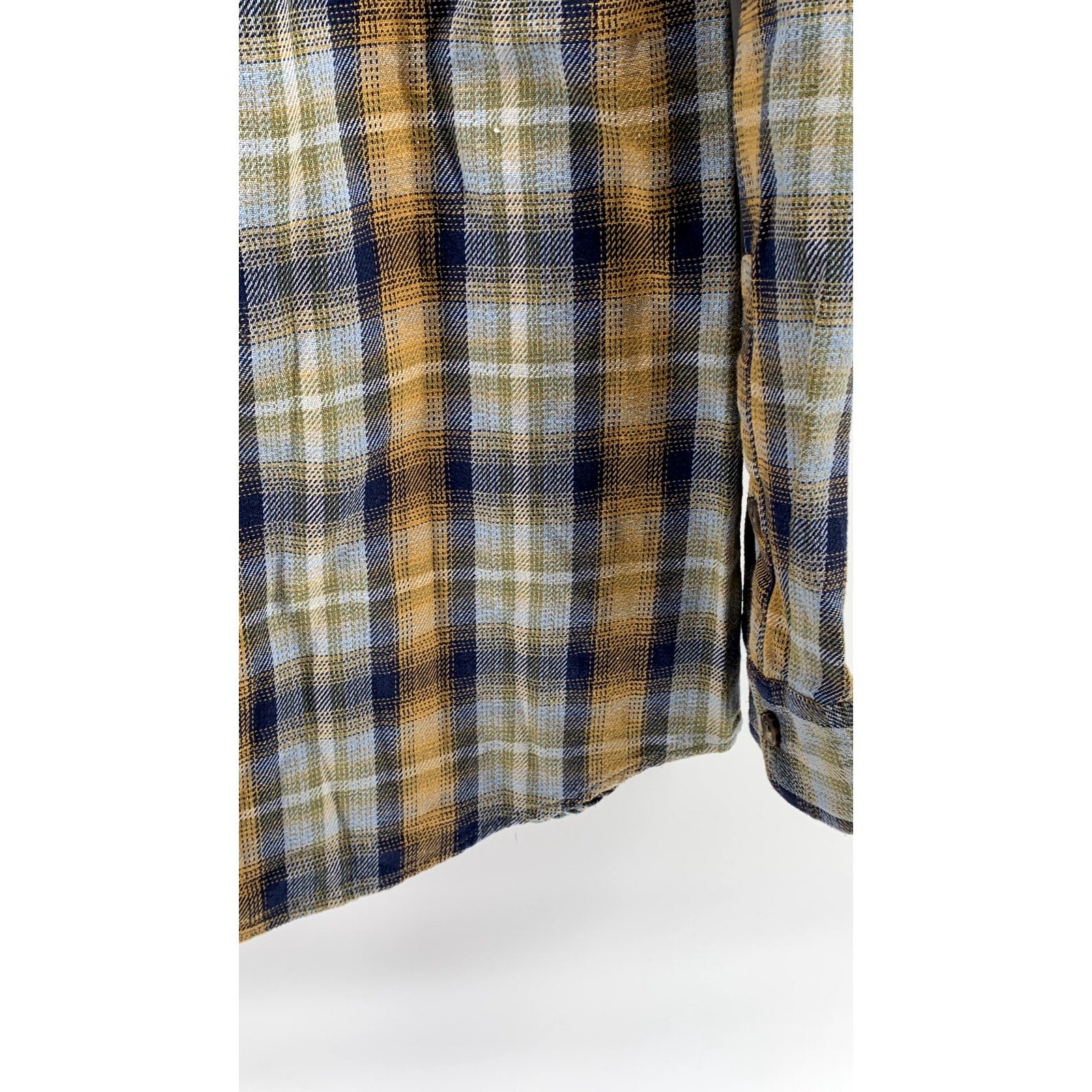 DULUTH TRADING CO. Men's Blue-Yellow Plaid Regular-Fit Button-Up Shirt SZ L