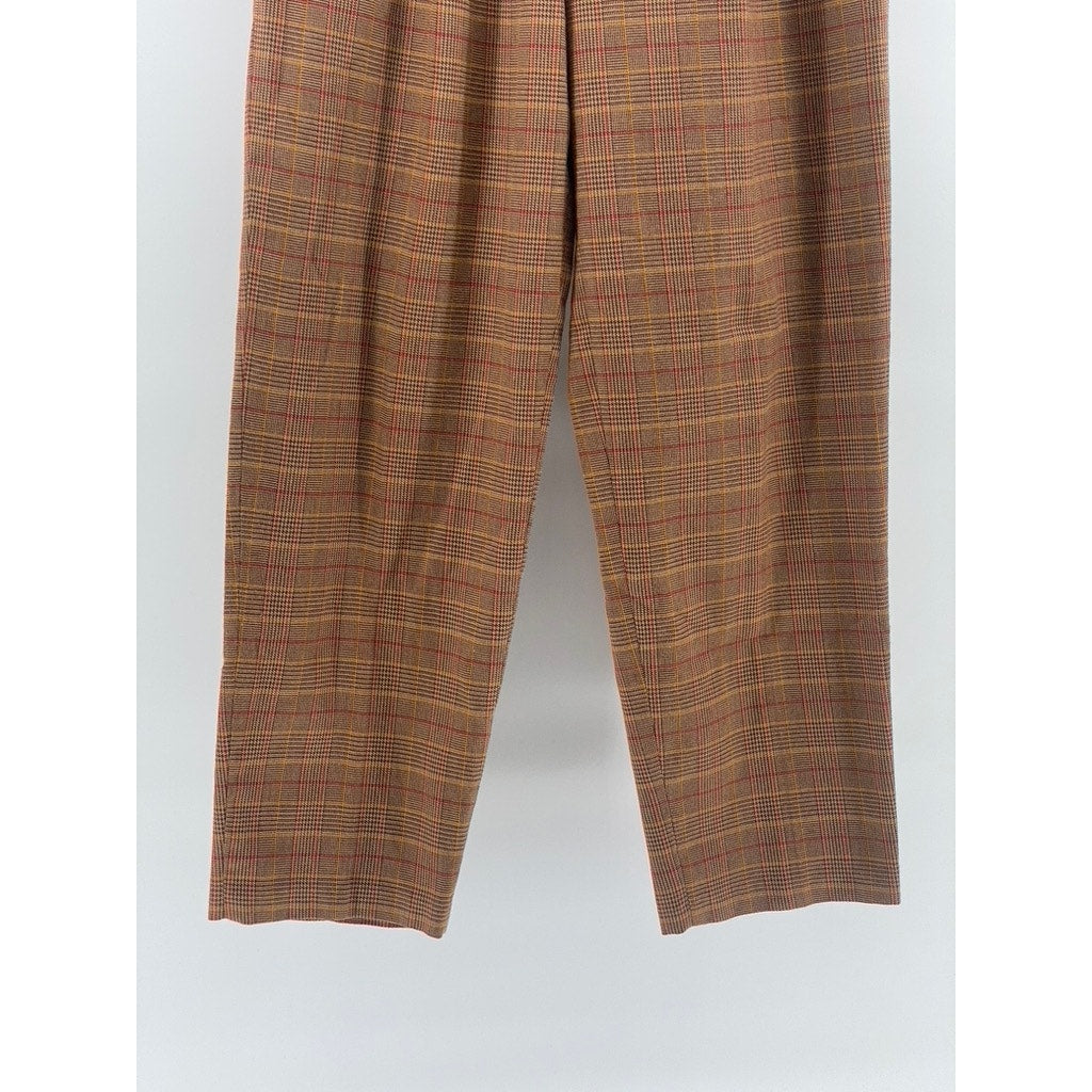 KAREN SCOTT Women’s Vintage Brown Plaid Pleated Straight-Leg Pants SZ 12
