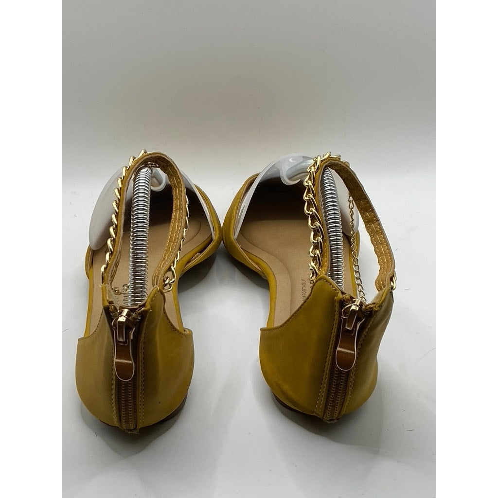 HARBORSIDES Women's Mustard Yellow Paxton Pointed-Toe Ankle-Strap Flats SZ 7.5