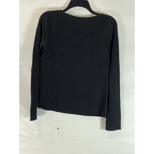 UNIQLO Women's Black Ribbed Crewneck Long Sleeve Top SZ M