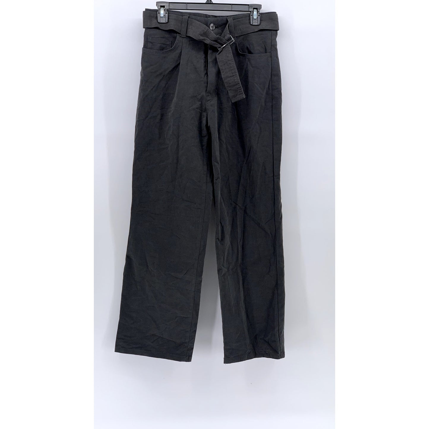 ZARA Men's Charcoal Gray Pleated Straight-Leg Regular-Fit Belted Pants SZ 29