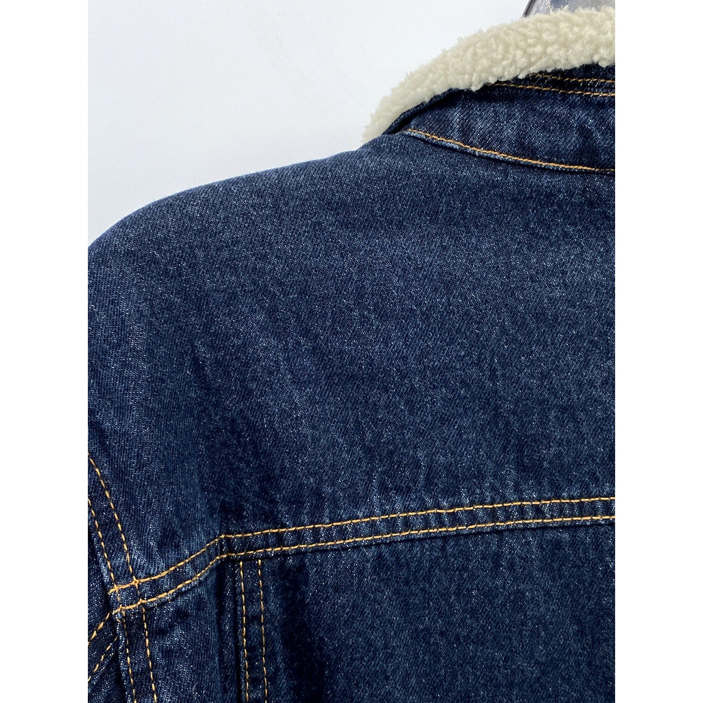 RSQ Men's Dark Blue Denim Button-Up Long Sleeve Sherpa Lined Jean Jacket SZ S