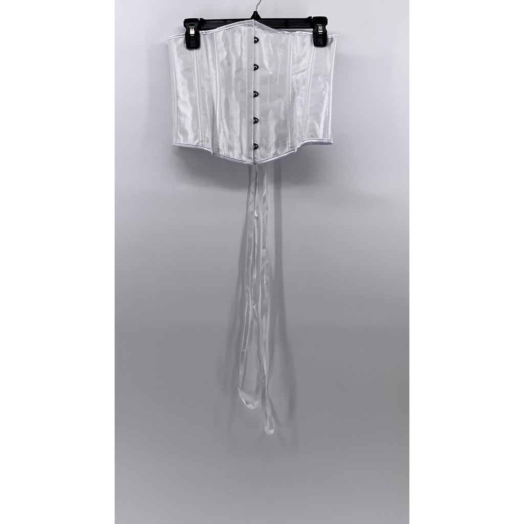 UNBRANDE Women's White Satin Underbust Strapless Corset Lace-Up Back Top SZ L