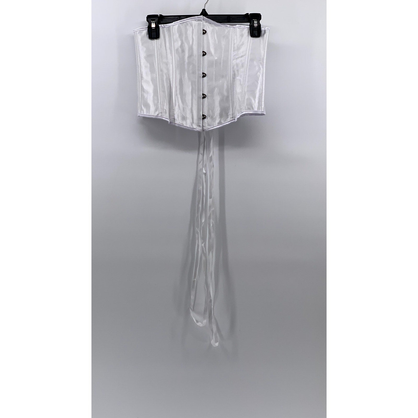 UNBRANDE Women's White Satin Underbust Strapless Corset Lace-Up Back Top SZ L