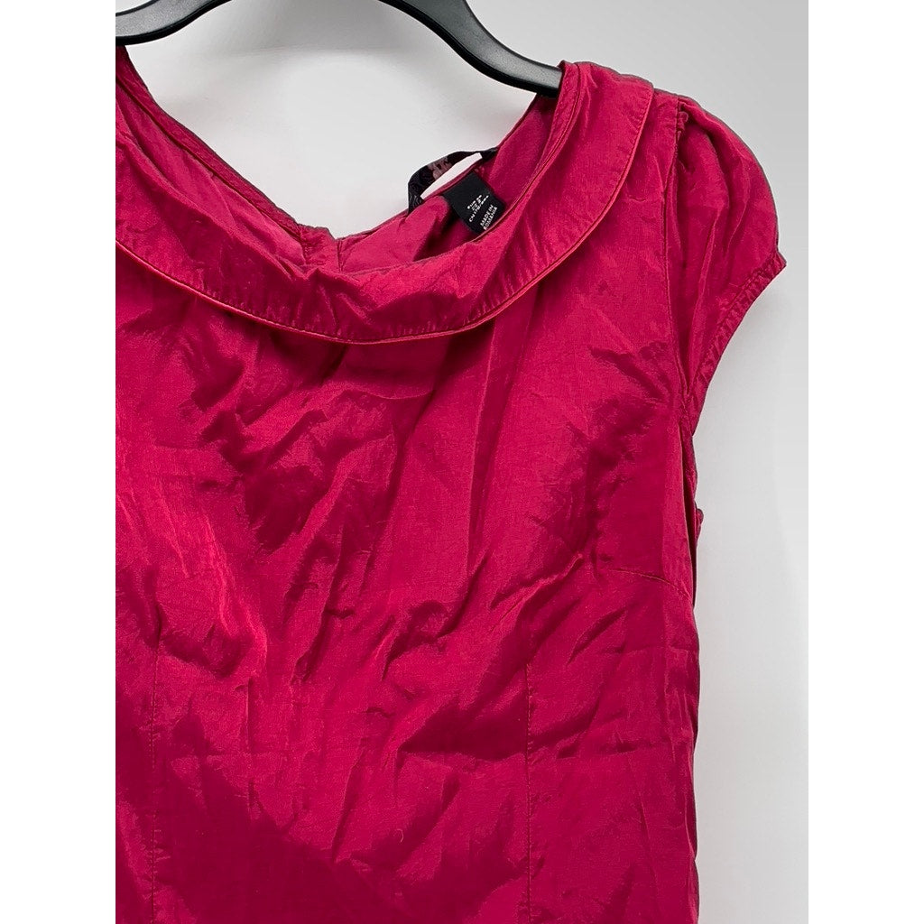 H&M Women's Pink Solid Sailor Collar Short Cap Sleeve Top SZ 8