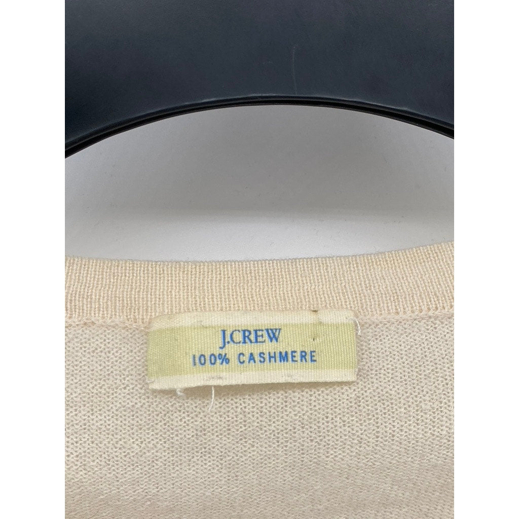 J.CREW Women's Beige Knit Crewneck Button-Up Long Sleeve Cashmere Cardigan SZ S