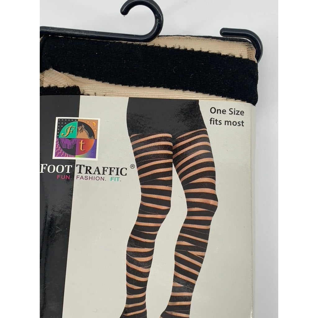 FOOT TRAFFIC Women’s Nude Sheer Striped Pull-On Footed Tights SZ OS