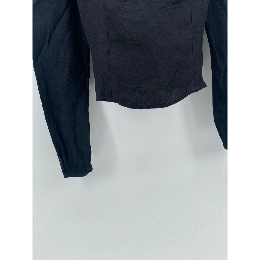 REFORMATION Women's Black Sweetheart Neck Long Puff Sleeve Smocked Top SZ 0
