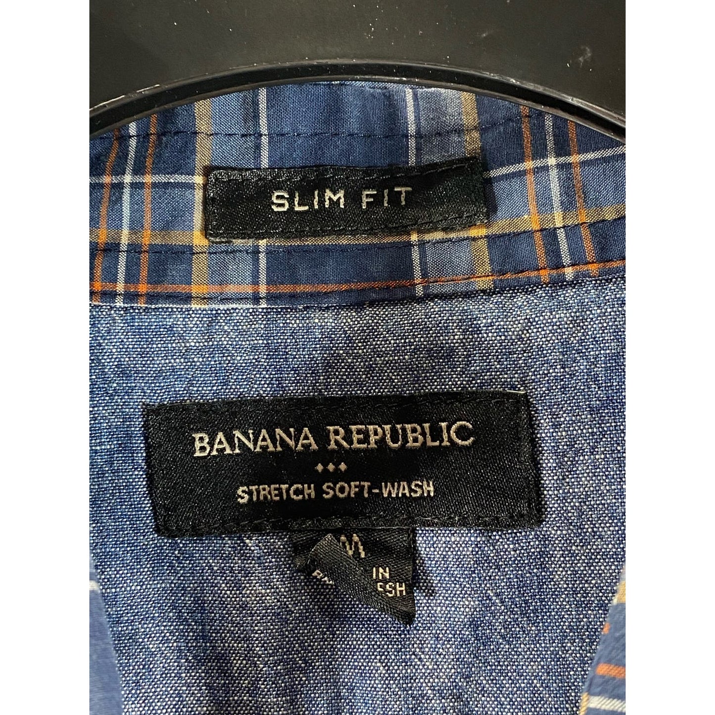 BANANA REPUBLIC Men's Blue/Yellow Plaid Slim-Fit Soft-Wash Stretch Shirt SZ M