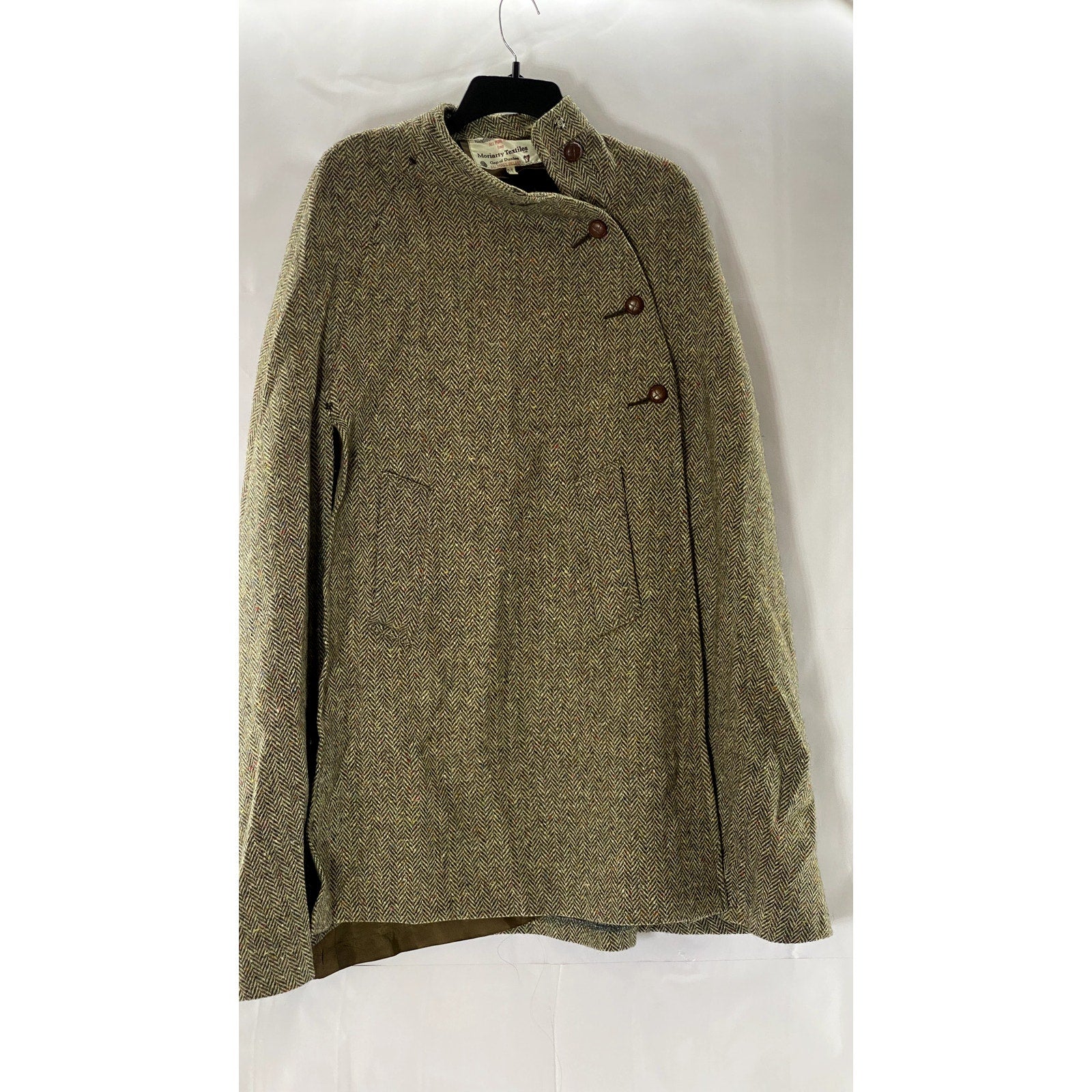 MORIARTY TEXTILES Women's Brown Tweed Wool Asymmetrical Belted Poncho Coat SZ M