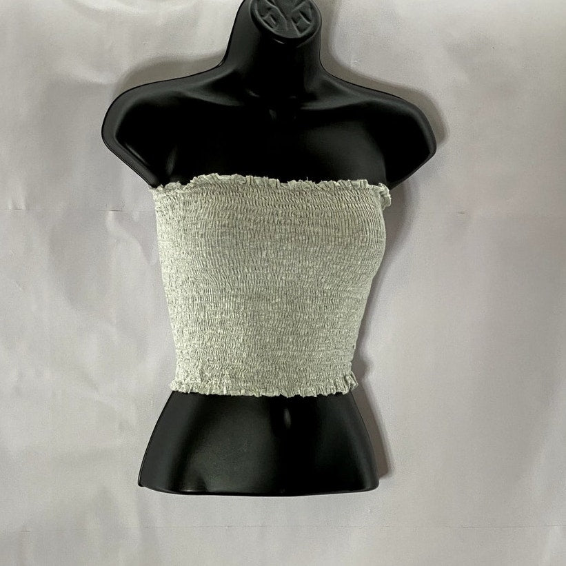 TRES BIEN Women's Light Gray Smocked Strapless Cropped Tube Top SZ S