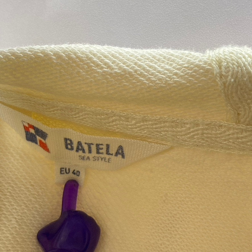 BATELA SEA STYLE Women's Cream Snap-Button Patch Logo Hooded Sweater SZ 8