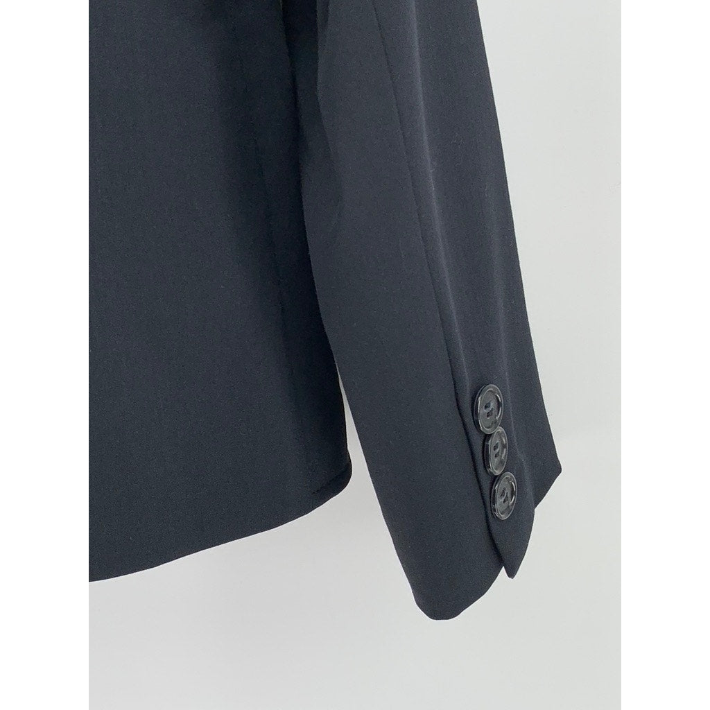 UNBRANDED Women's Navy Virgin Wool Three-Button Embroidered Blazer SZ 38