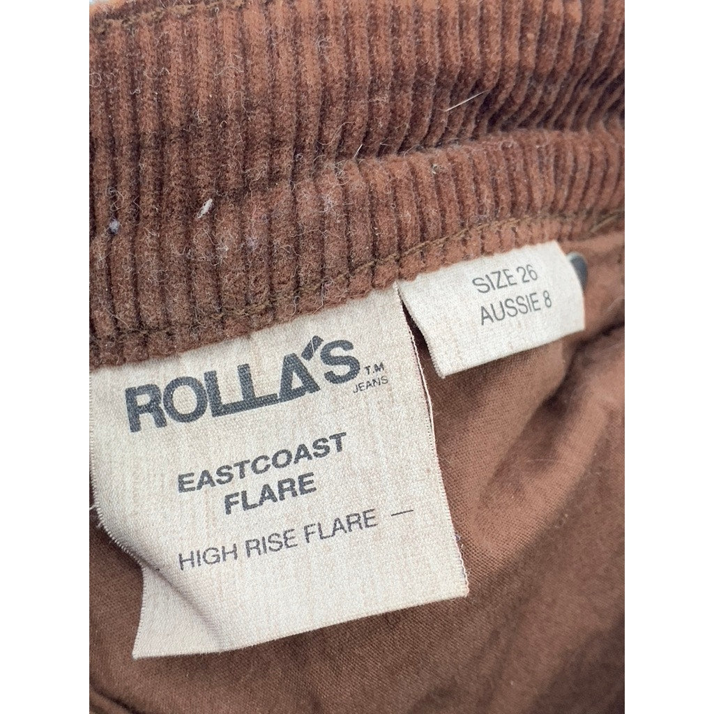 ROLLA'S Women's Brown Corduroy Flare High-Rise Pants SZ 26(US2)