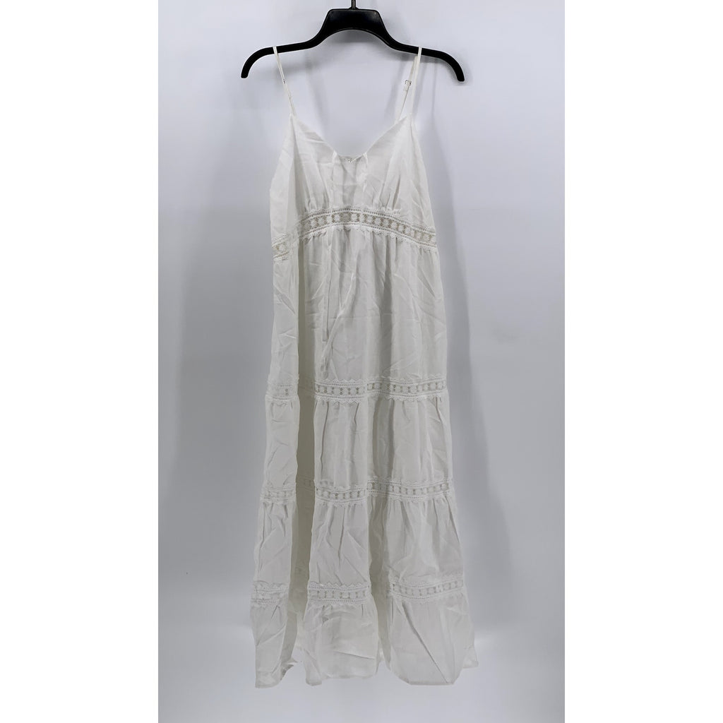 UNBRANDED Women's White Tie-Neck Lace-Trim Maxi Dress SZ XL