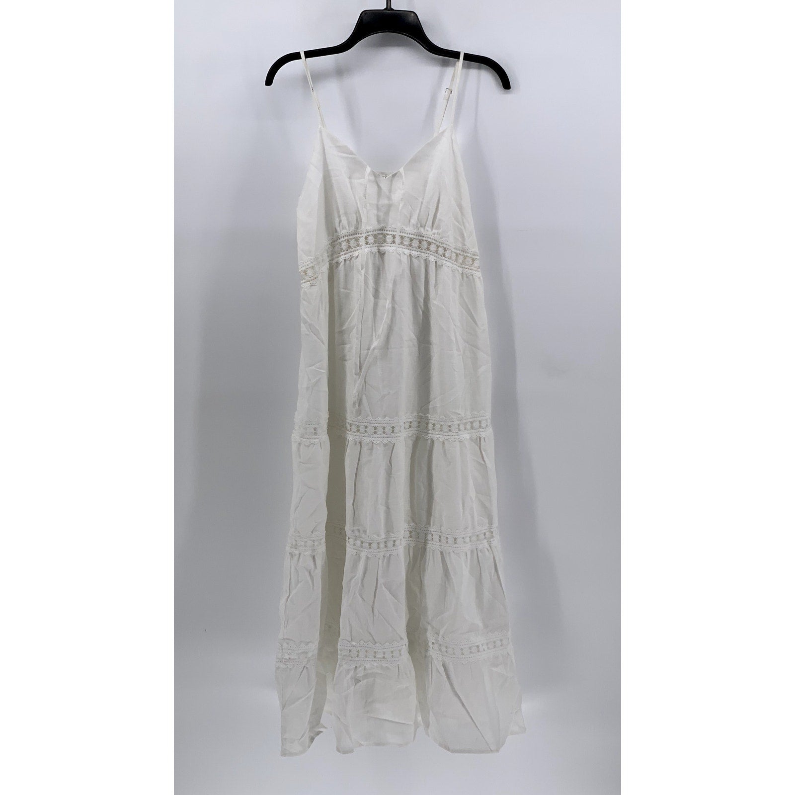 UNBRANDED Women's White Tie-Neck Lace-Trim Maxi Dress SZ XL
