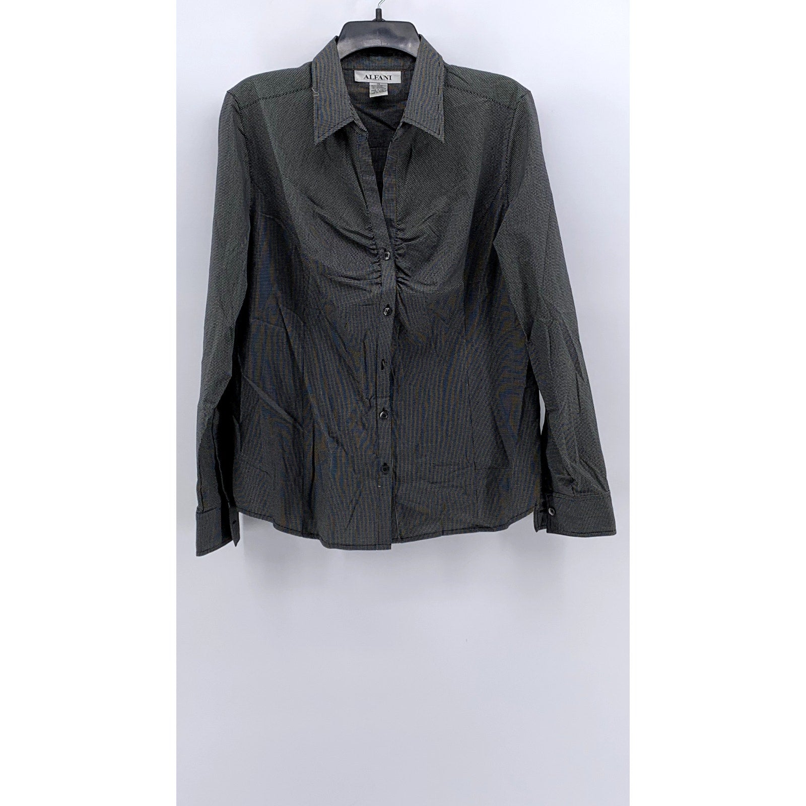 ALFANI Women's Black Houndstooth Button-Up Long Sleeve Top SZ 14