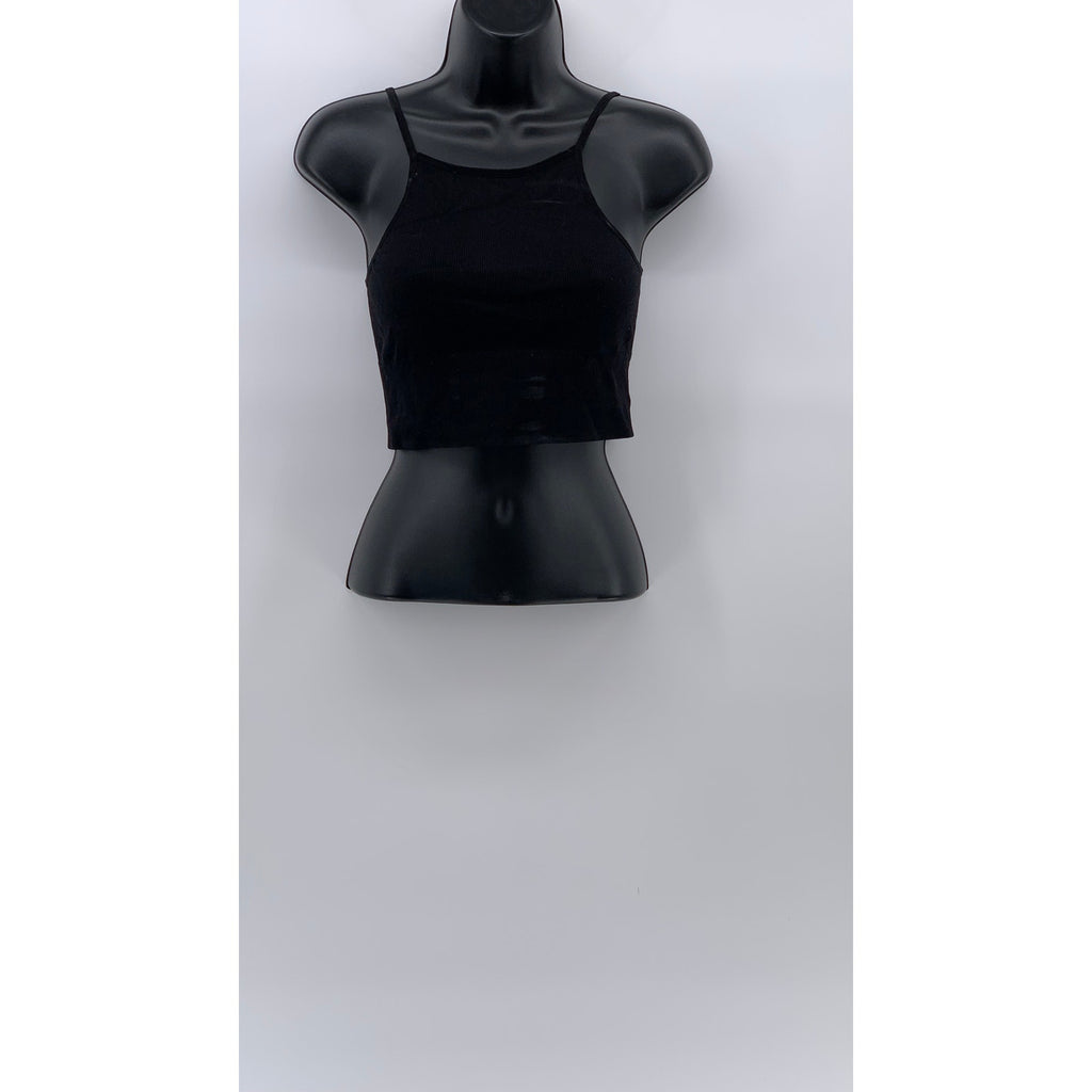 UNBRANDED Women's Black Solid Halter Spaghetti-Strap Cropped Cami Top SZ XS