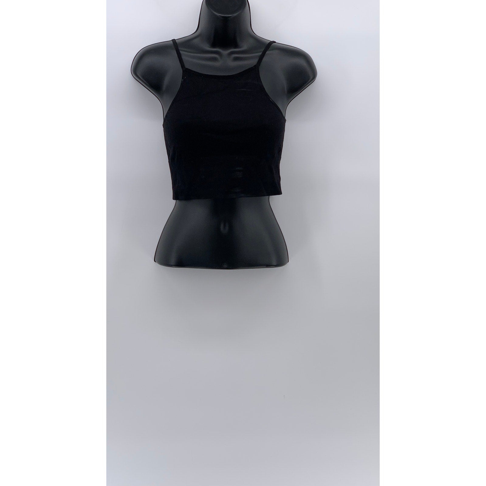 UNBRANDED Women's Black Solid Halter Spaghetti-Strap Cropped Cami Top SZ XS