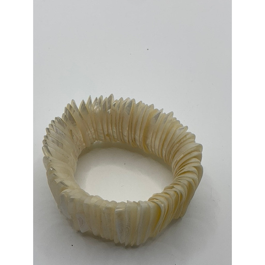 Women's Ivory Wide Mother of Pearl Elastic Bracelet