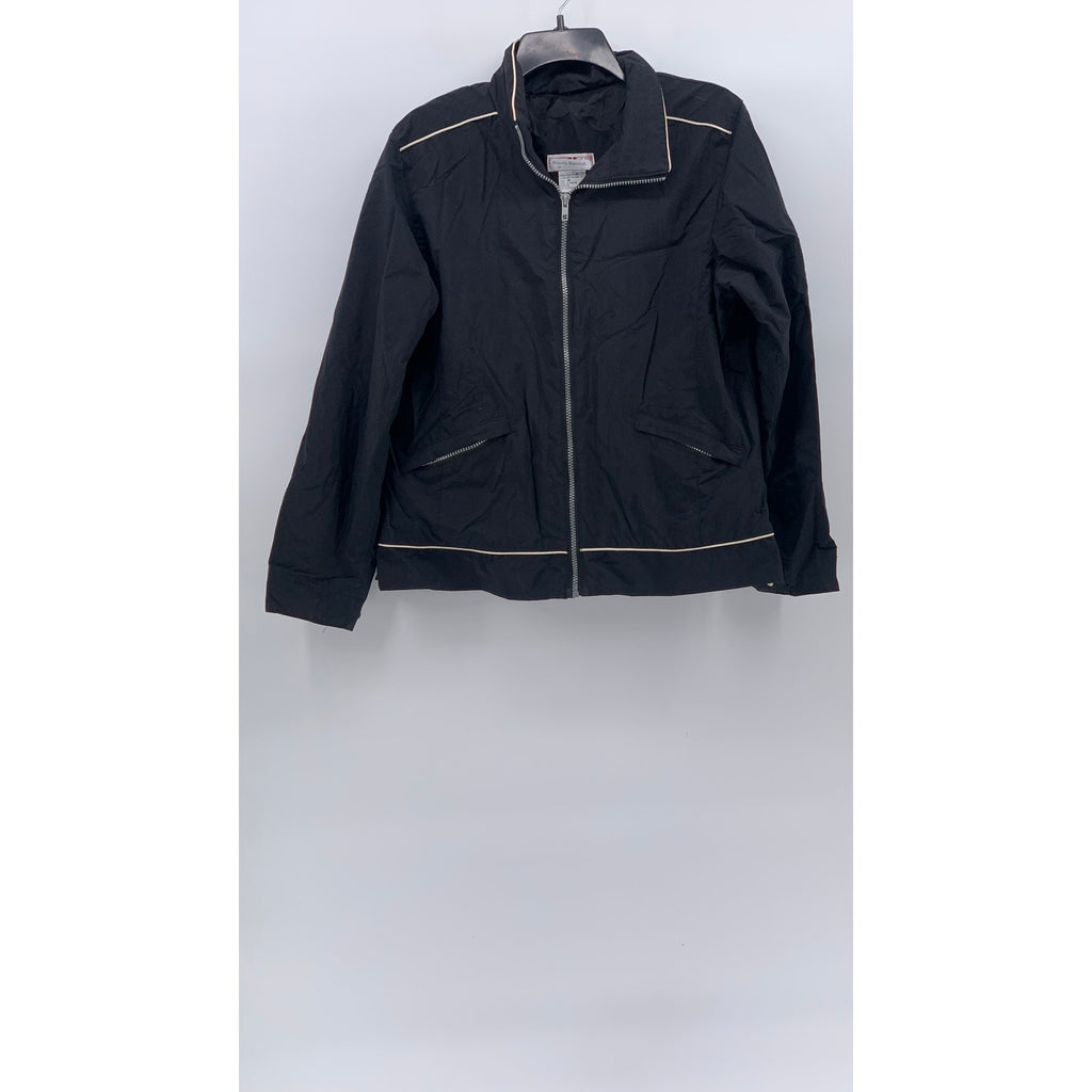 STUNT SPORTS Women's Vintage Black Zip-Up Stand Collar Windbreaker Jacket SZ M