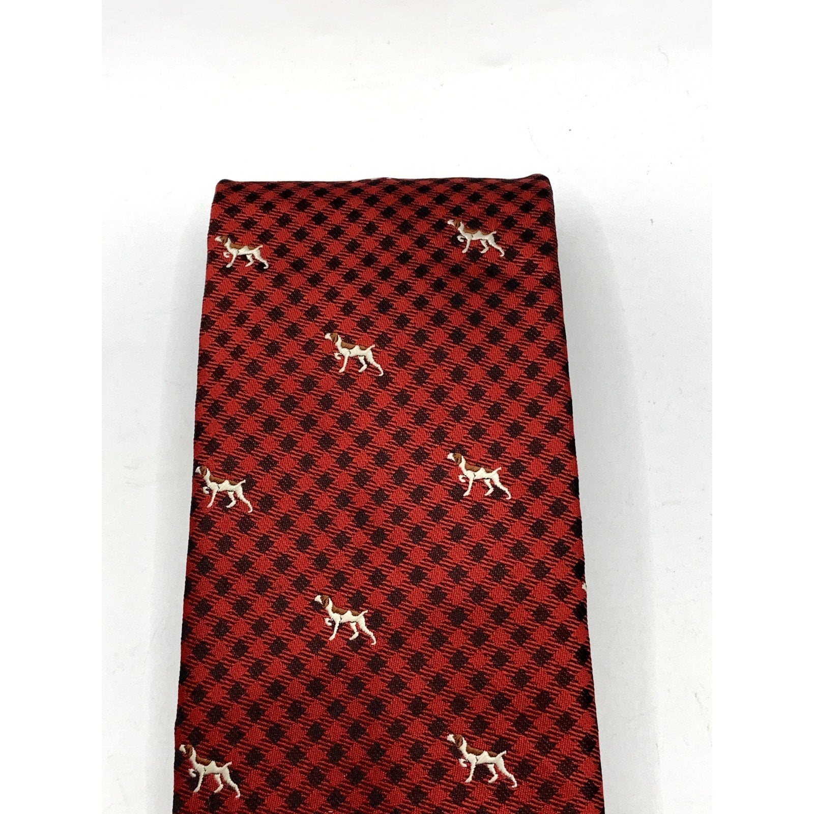 MERONA Men's Red Embroidered Dog Gingham Print Tie