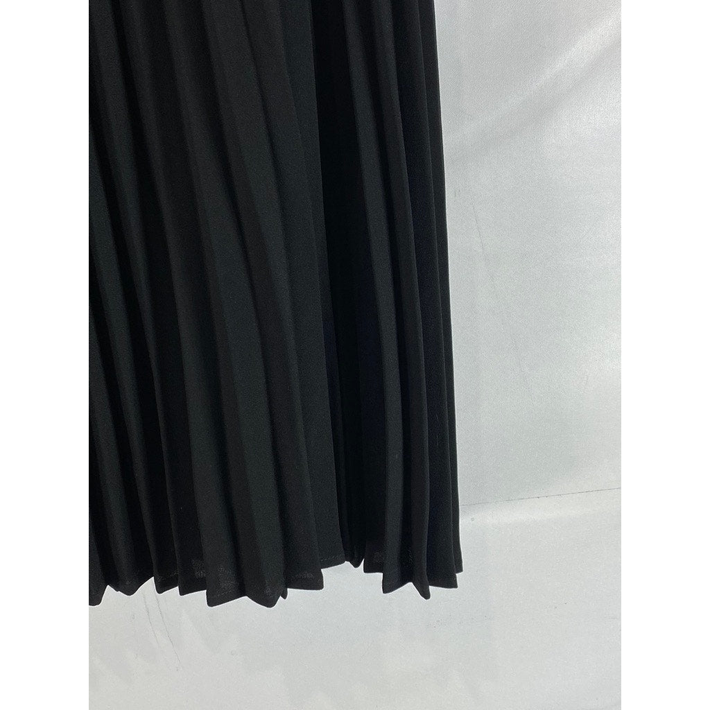 KATE KASIN Women's Black Pleated Knee-Length A-Line Swing Pull-On Skirt SZ XL