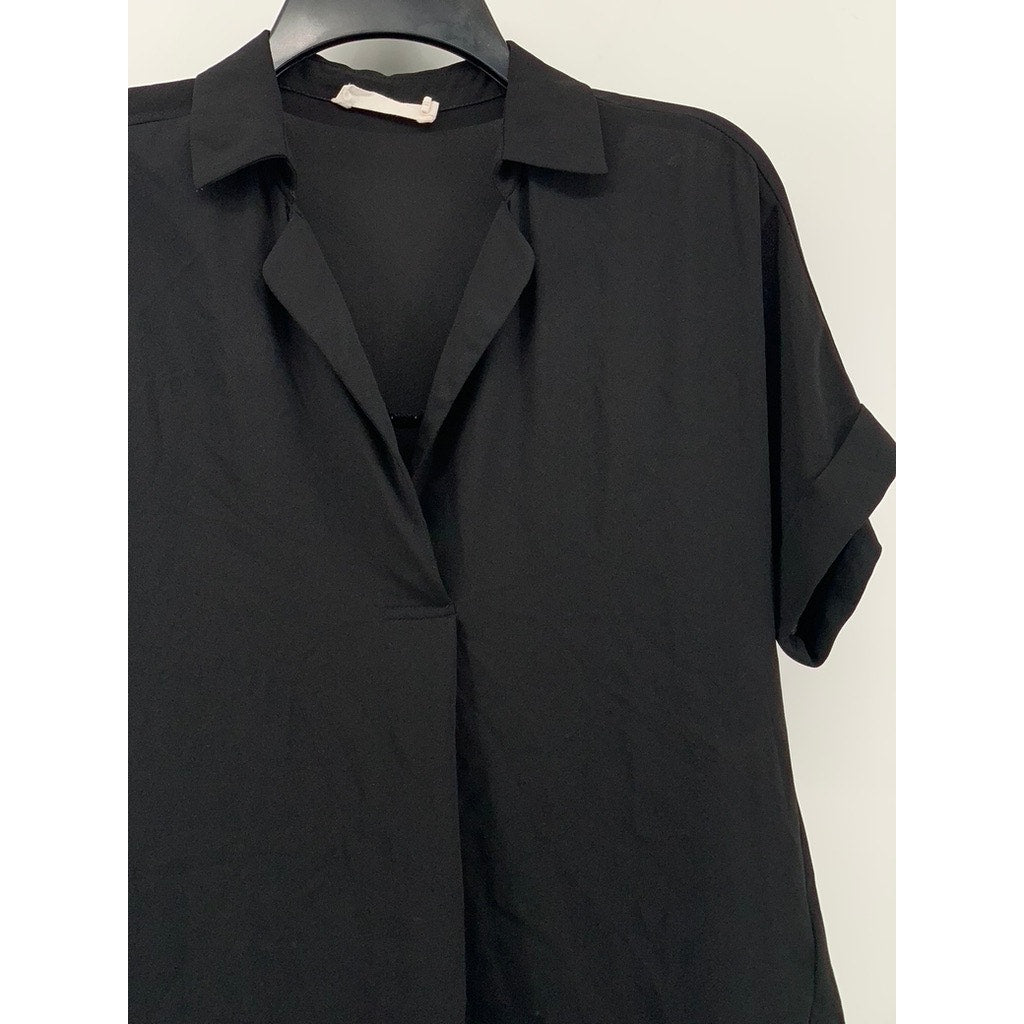 ALL IN FAVOR Women's Black Sheer Button-Up Short Sleeve Top SZ XS