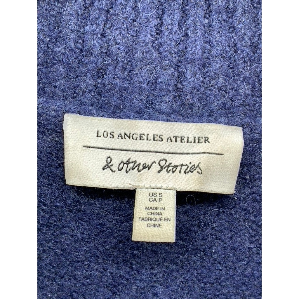 & OTHER STORIES Women's Navy Wool-Blend Knit Mock-Neck Sweater SZ S
