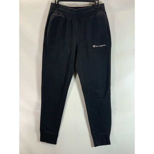 CHAMPION Men's Black Small Script Logo Drawstring Fleece Jogger Pants SZ S