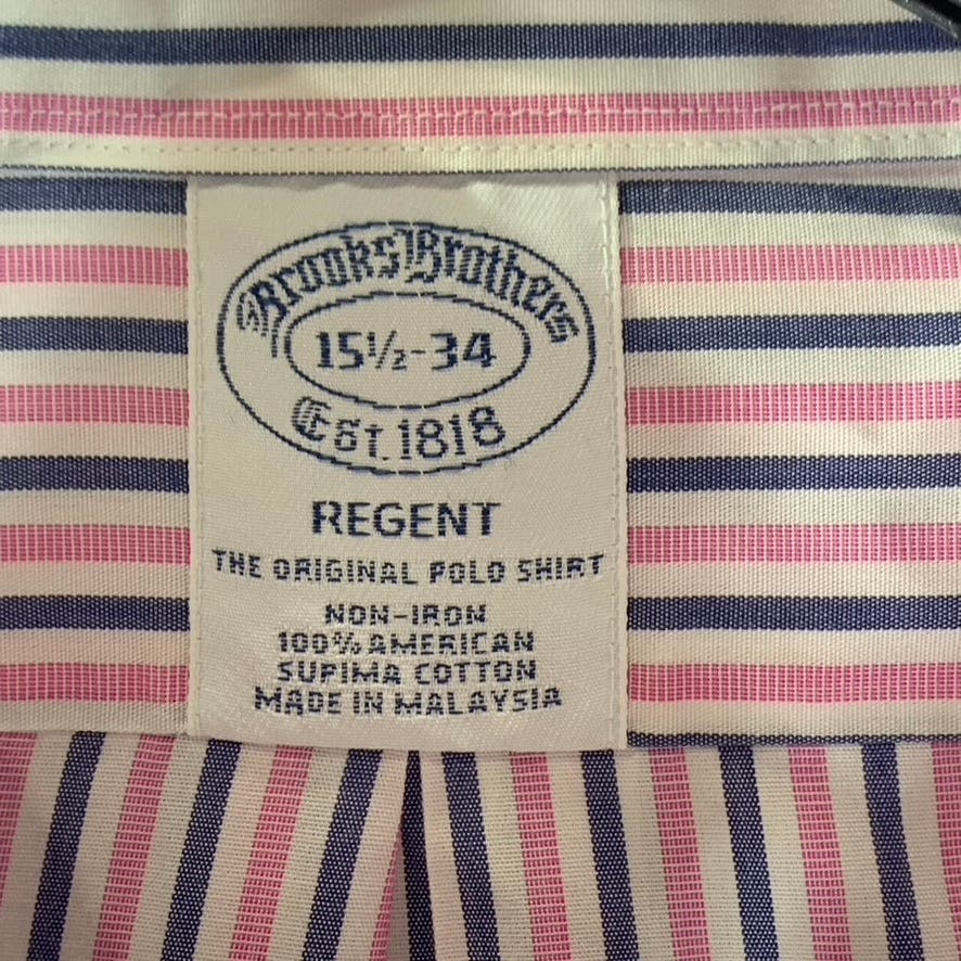 BROOKS BROTHERS Men's Pink Striped Original Polo Regent Regular-Fit Shirt SZ15.5