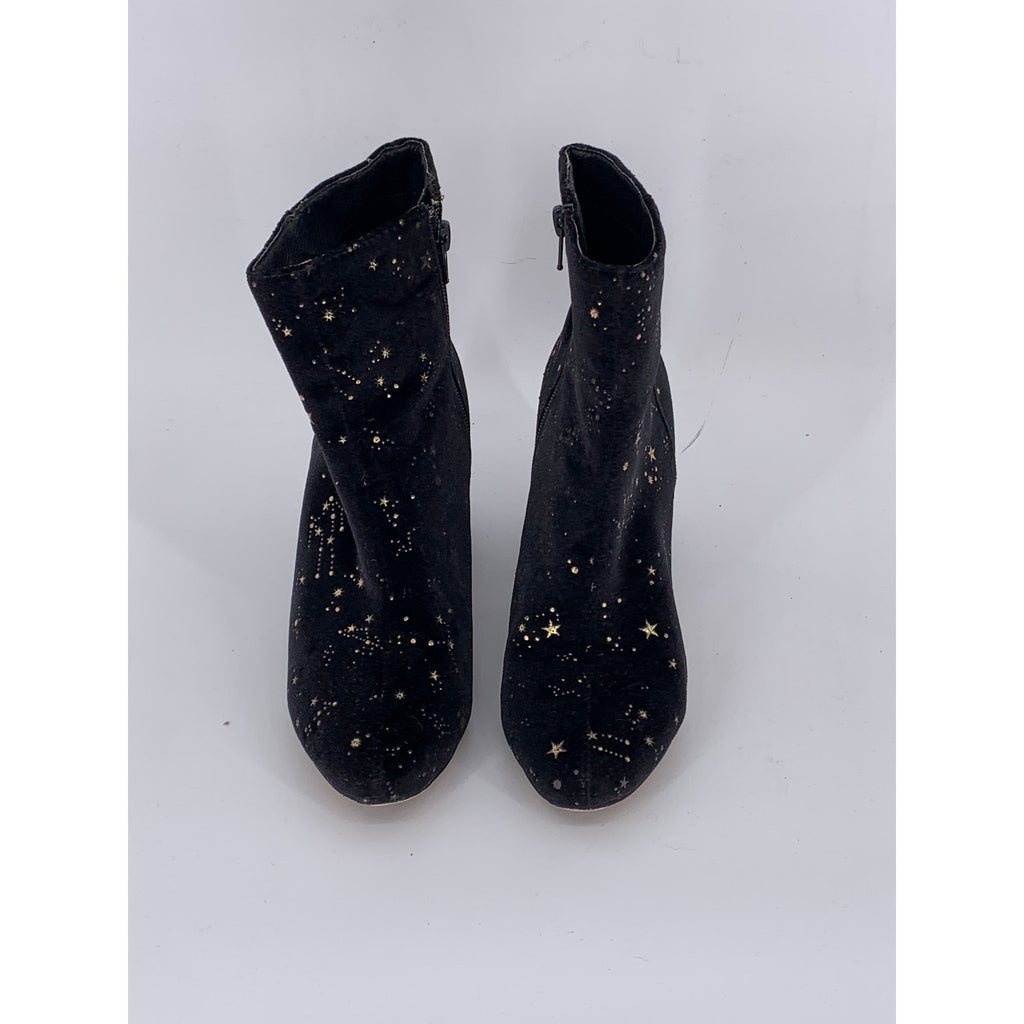 URBAN OUTFITTERS Women's Black-Gold Star Galaxy Faux Suede Ankle Booties SZ 6