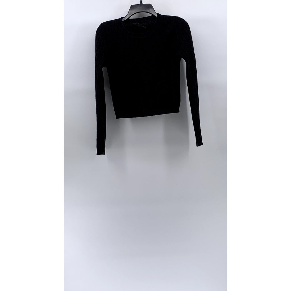 REFORMATION Women’s Black Crewneck Ribbed Long Sleeve Knit Top SZ M