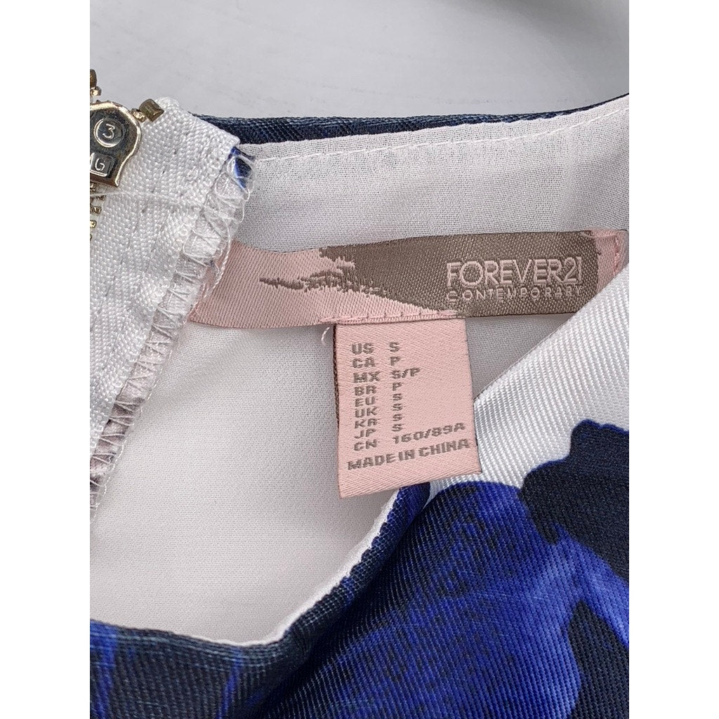 FOREVEVER 21 CONTEMPORARY Women's Blue-White Printed Fit & Flare Mini Dress SZ S