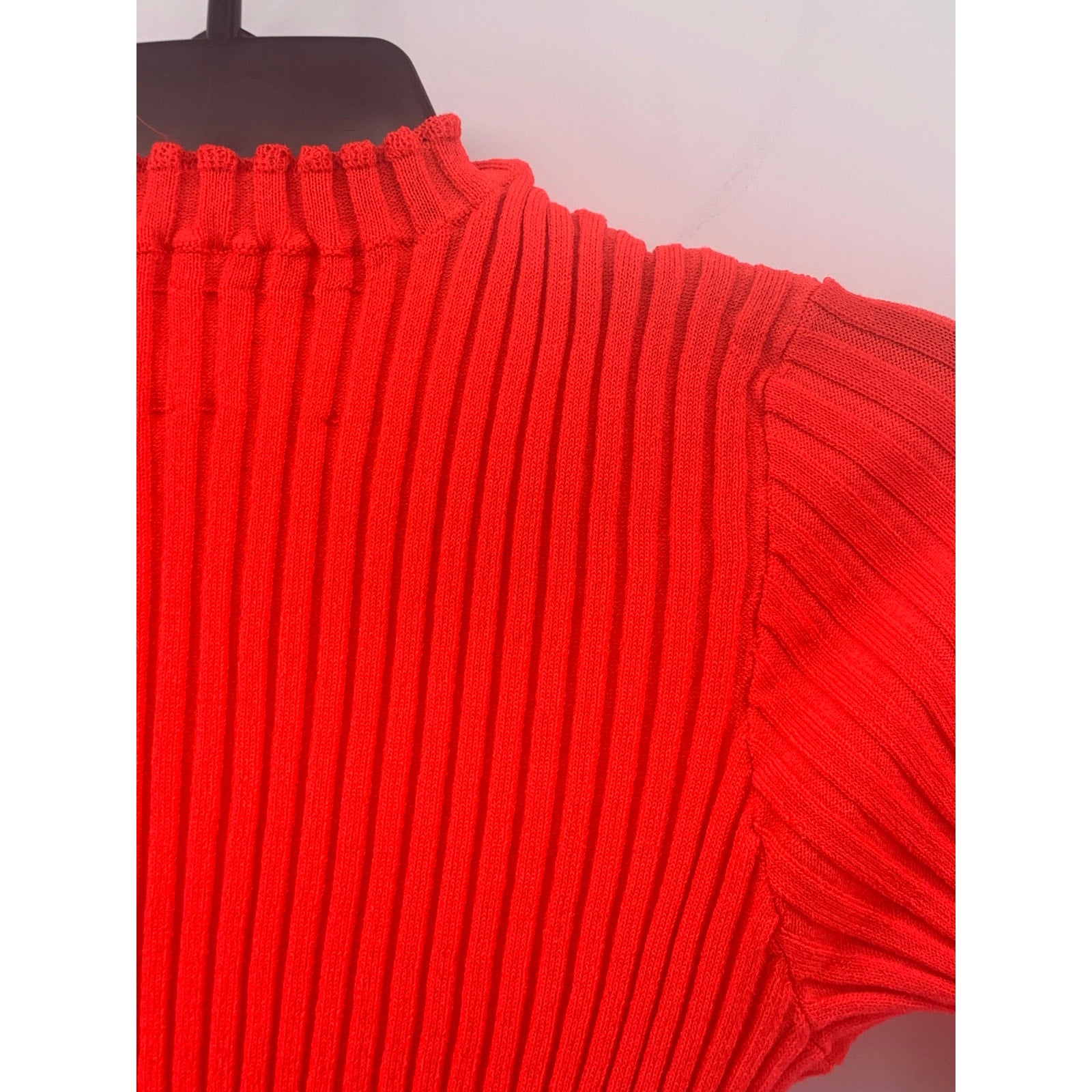 UNBRANDED Women's Neon Orange Ribbed High-Neck Short Sleeve Top SZ XS/S