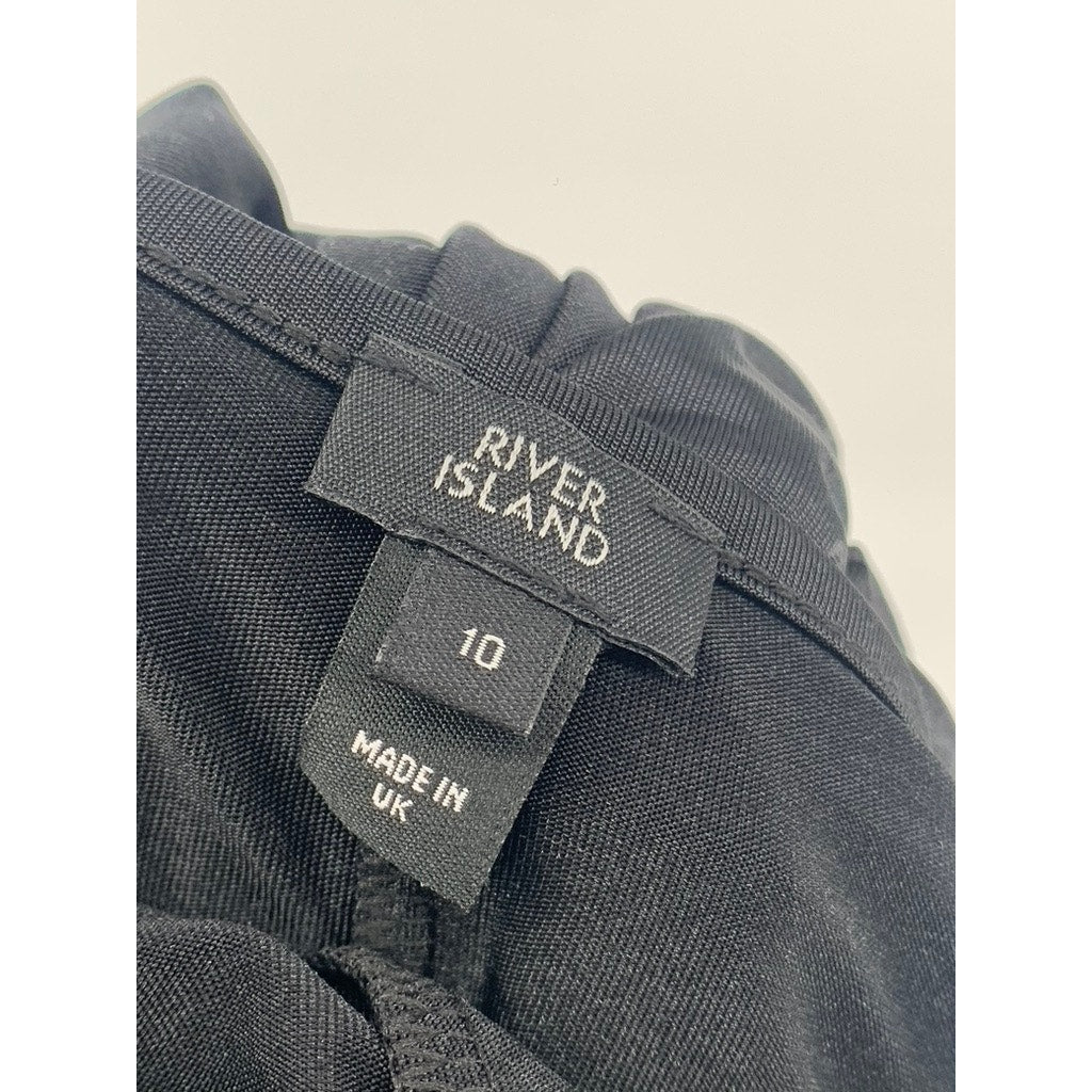 RIVER ISLAND Women's Black Strapless Ruched Bodycon Midi Dress SZ 10
