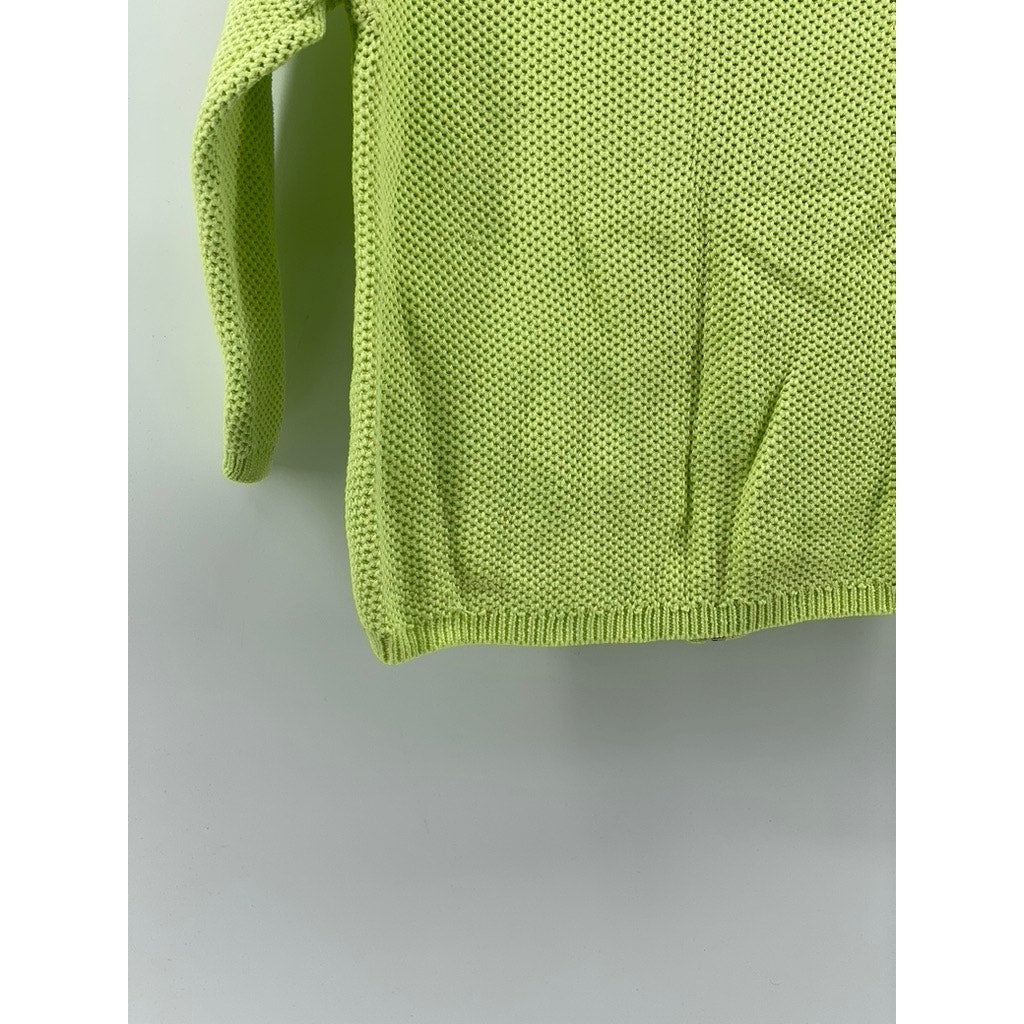 PER SE Women's Lime Green Knit Crewneck Zip-Up Long Sleeve Sweater SZ S