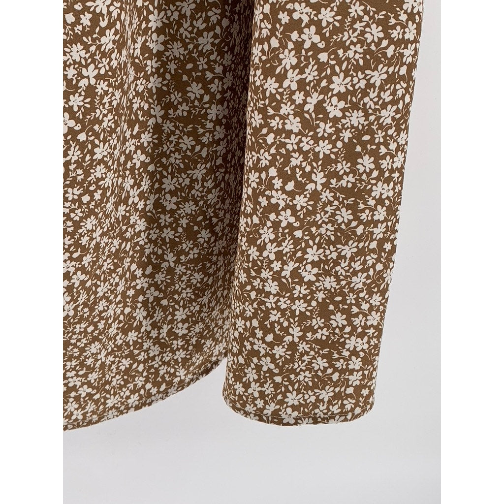 SHEIN Women's Plus Tan Floral Short Sleeve V-Neck Dress SZ 3XL