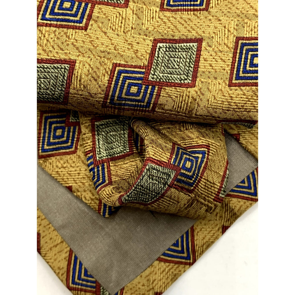 CALVIN KLEIN Men's Vintage 90's Geometric Yellow Silk USA Regular Tie OS