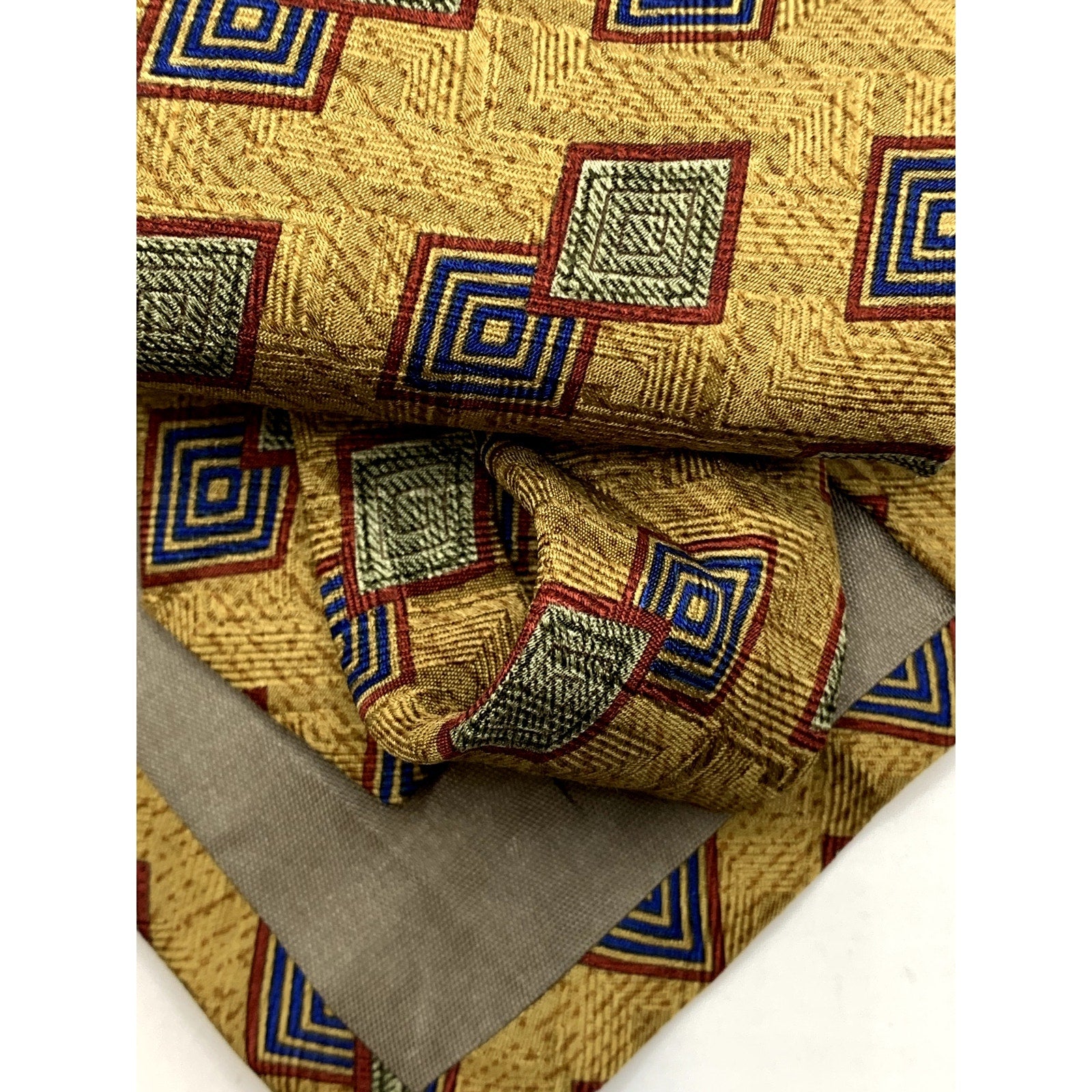 CALVIN KLEIN Men's Vintage 90's Geometric Yellow Silk USA Regular Tie OS