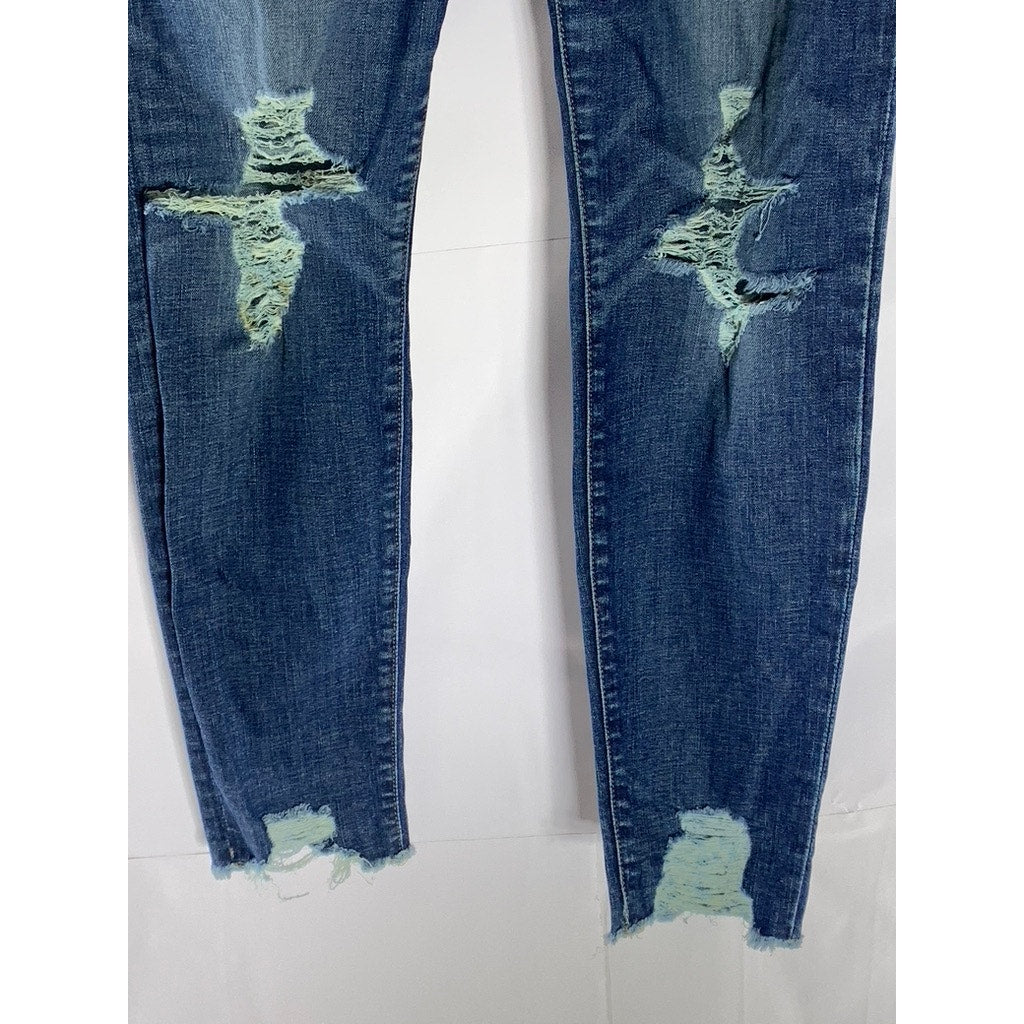 MADEWELL Women's Dark Blue Distressed 9" High-Rise Skinny Denim Jean SZ 28