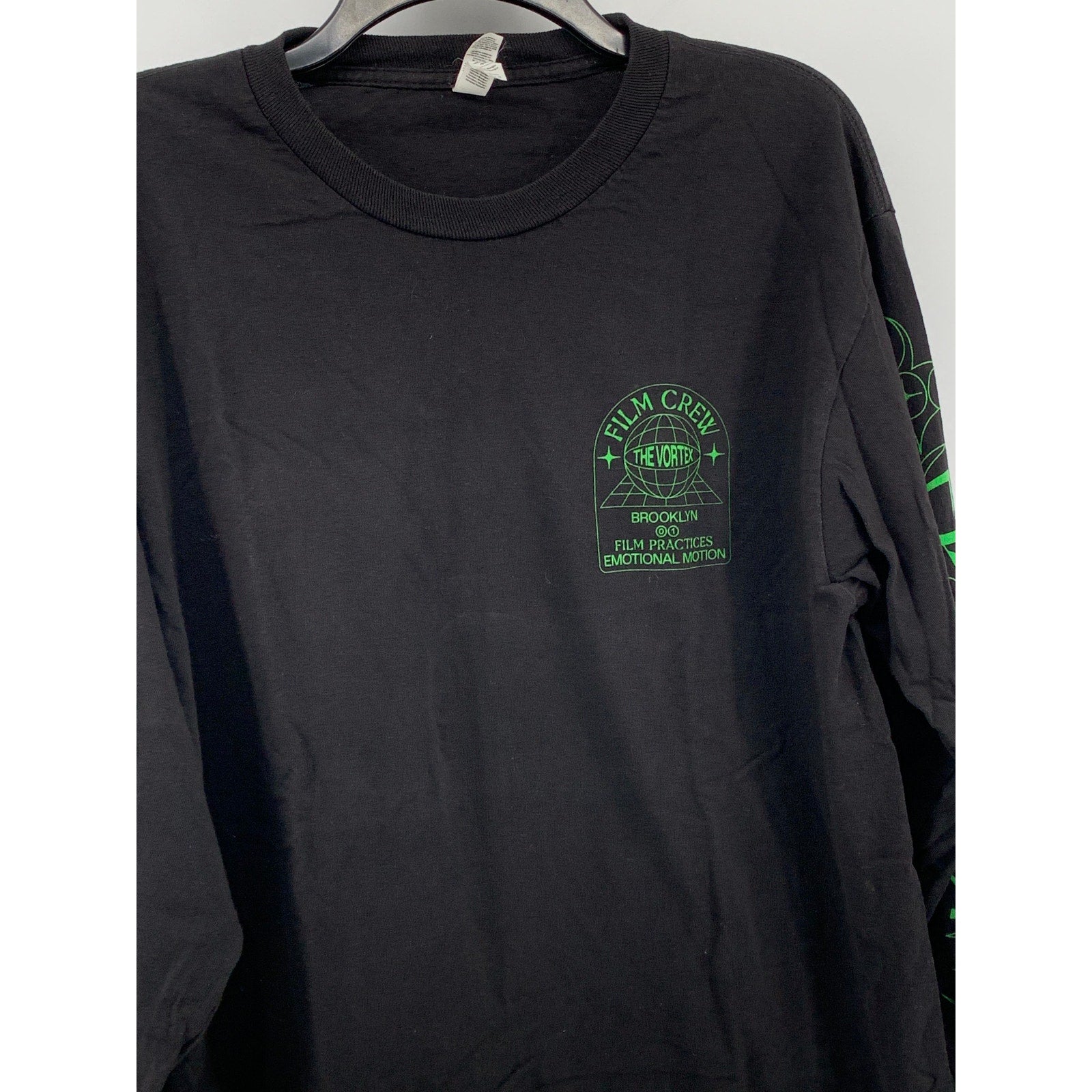 ALSTYLE Men's Black-Green Film Crew Logo Long Sleeve Classic T-Shirt SZ L