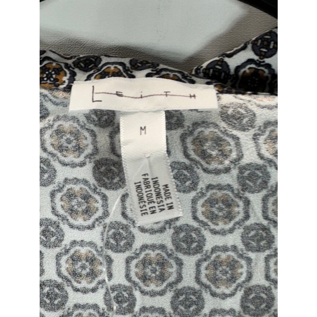 LEITH Women's Black/Brown Printed Double-Breasted Two-Button Blazer SZ M