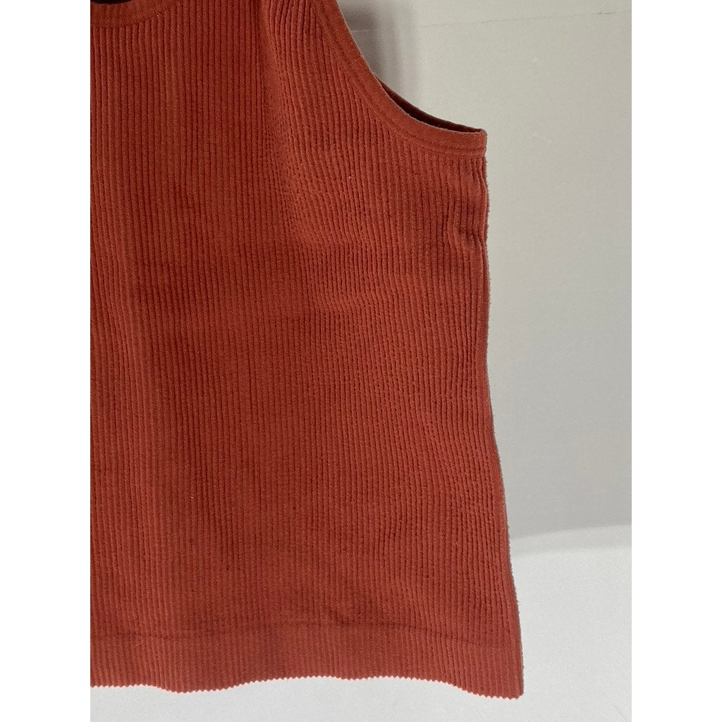 ODODOS Women's Bar Red Ribbed Scoop-Neck Seamless Long Cropped Tank Top SZ M/L