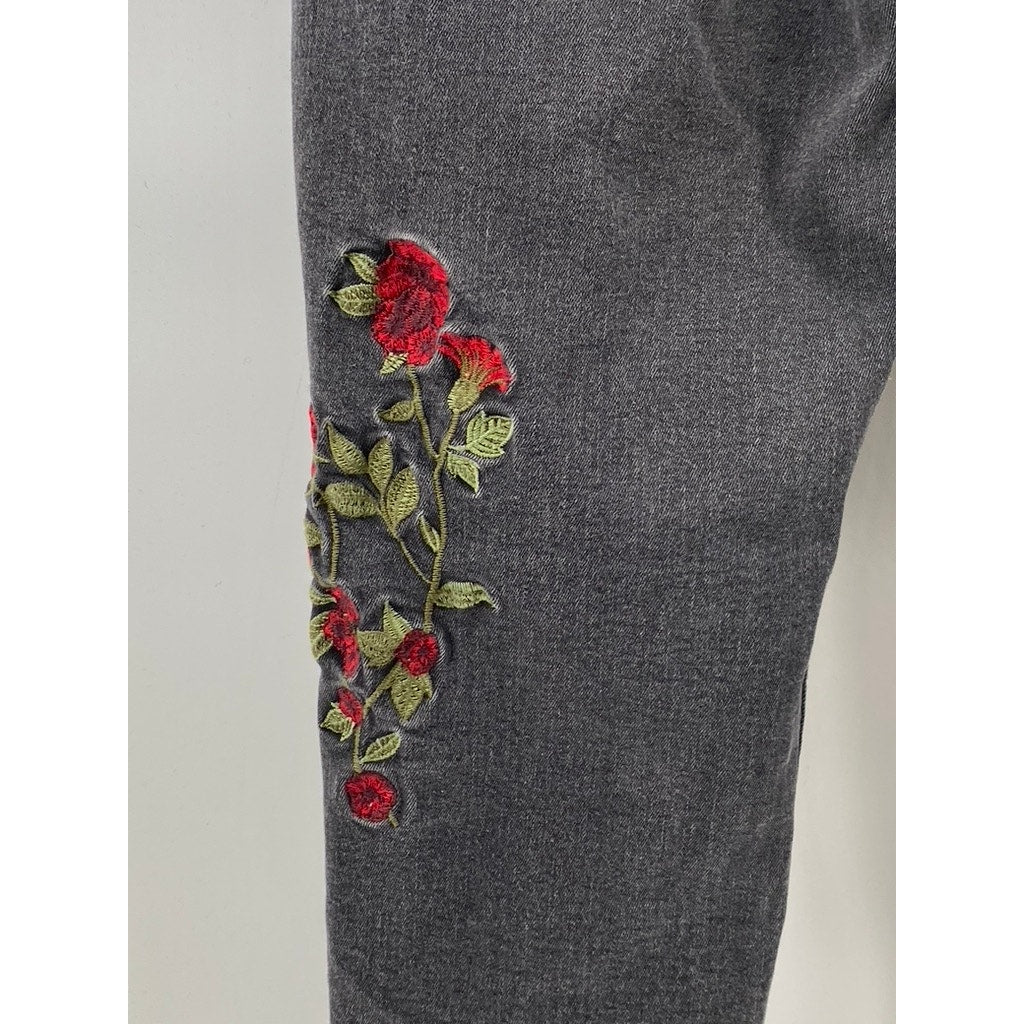 STREETWEAR SOCIETY Women's Washed Black Embroidered Rose Mom Jean SZ 9
