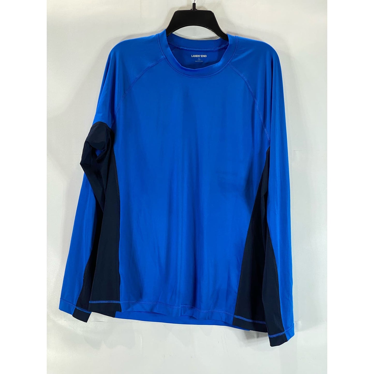 LANDS' END Men's Blue Crewneck Athletic Long Sleeve T-Shirt SZ L