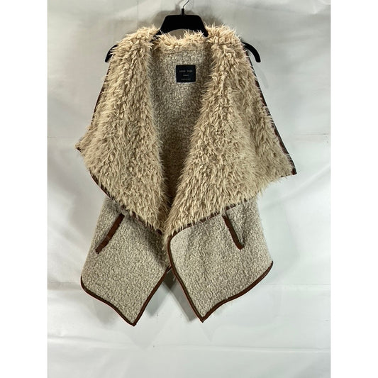 LOVE TREE Women's Beige/Brown Faux-Fur Sherpa Open-Front Vest SZ M