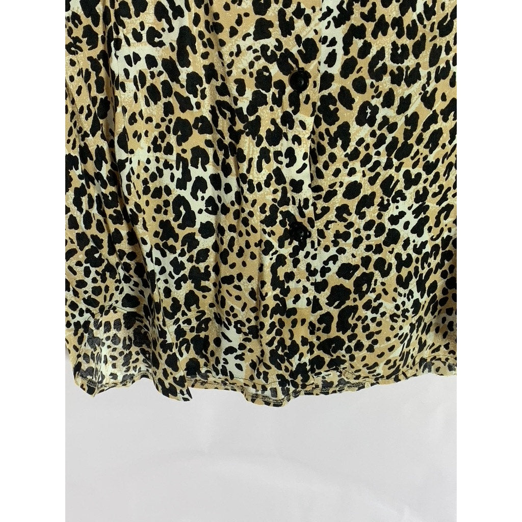 CHELSEA GIRL Women's Tan/Black Animal Print Button-Up Long Sleeve Top SZ 12
