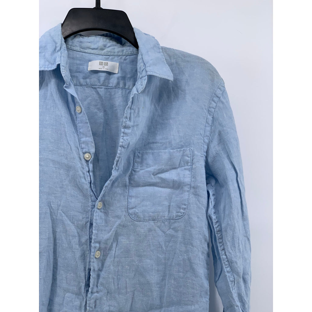 UNIQLO Men's Light Blue Linen Button-Up Long Sleeve Regular-Fit Shirt SZ XS